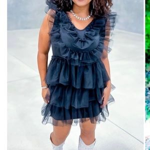 Boutique tiered tulle whimsy goth 3xl mini black dress